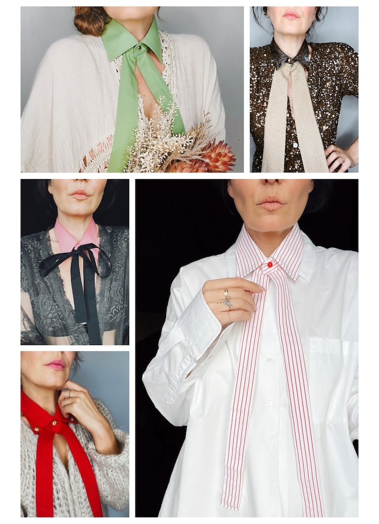 rot - weiss gestreiftes, klassisches Kragencollier - nachhaltige Upcycling Mode von Beverly - Berlin