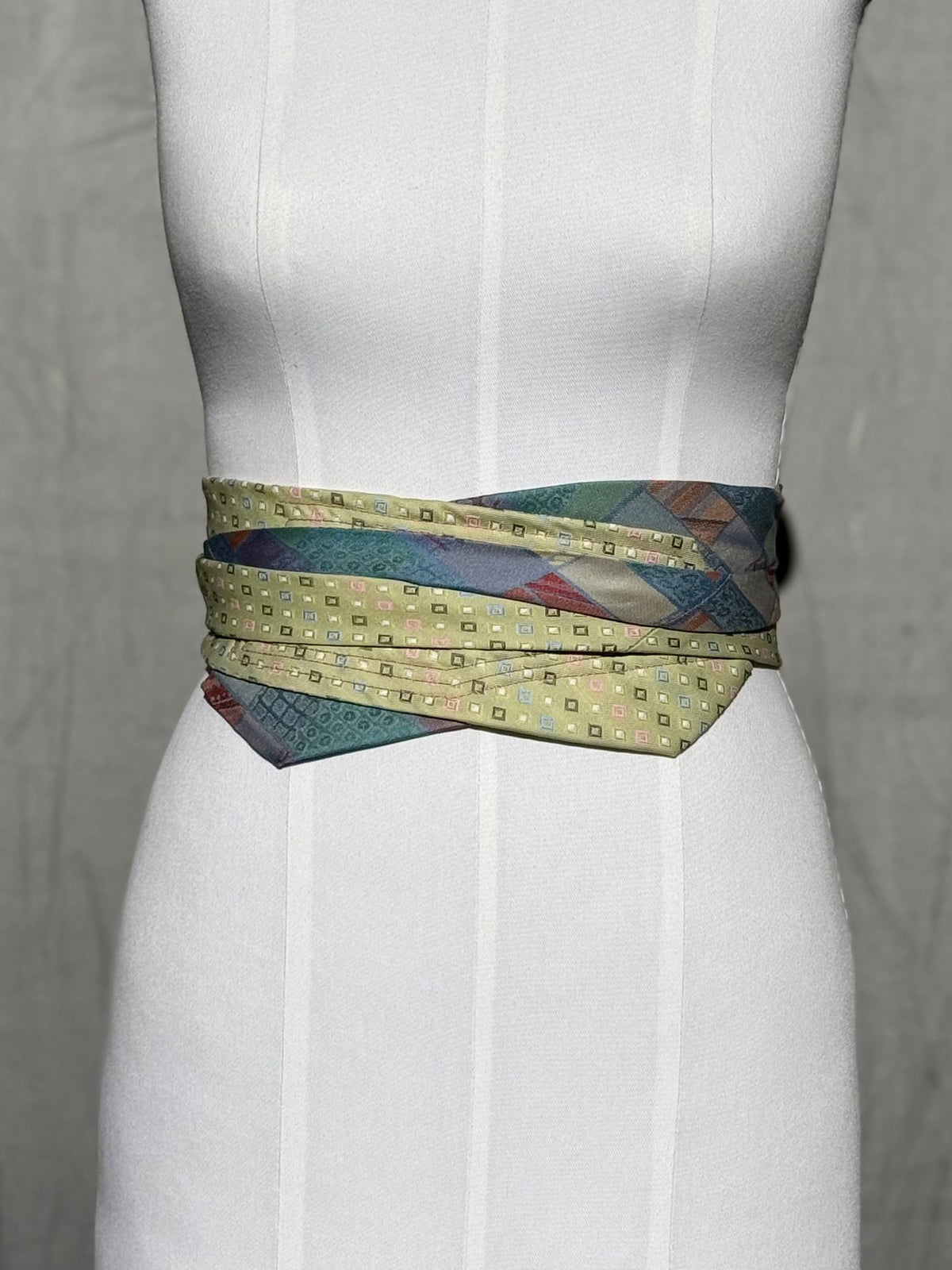 Obi-Gürtel Lime & Lagoon überkreuzt gewickelt, Lindgrün und Patchwork im Wechsel